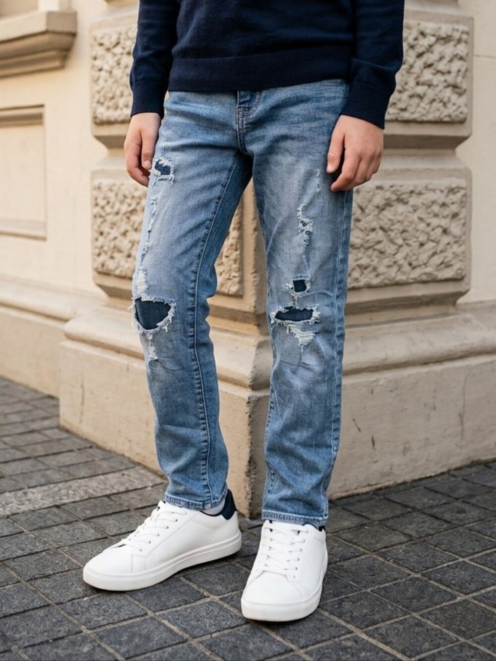 Old Navy Karate Built-In Flex Max Slim Boys Jeans Felix Indigo Denim Distressed